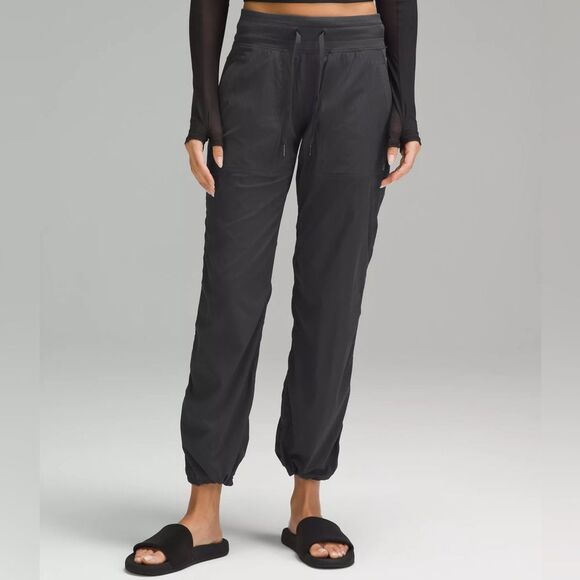 LULULEMON Dance Studio Track Pants Pinstriped Black on Black Size 10 - Picture 1 of 9